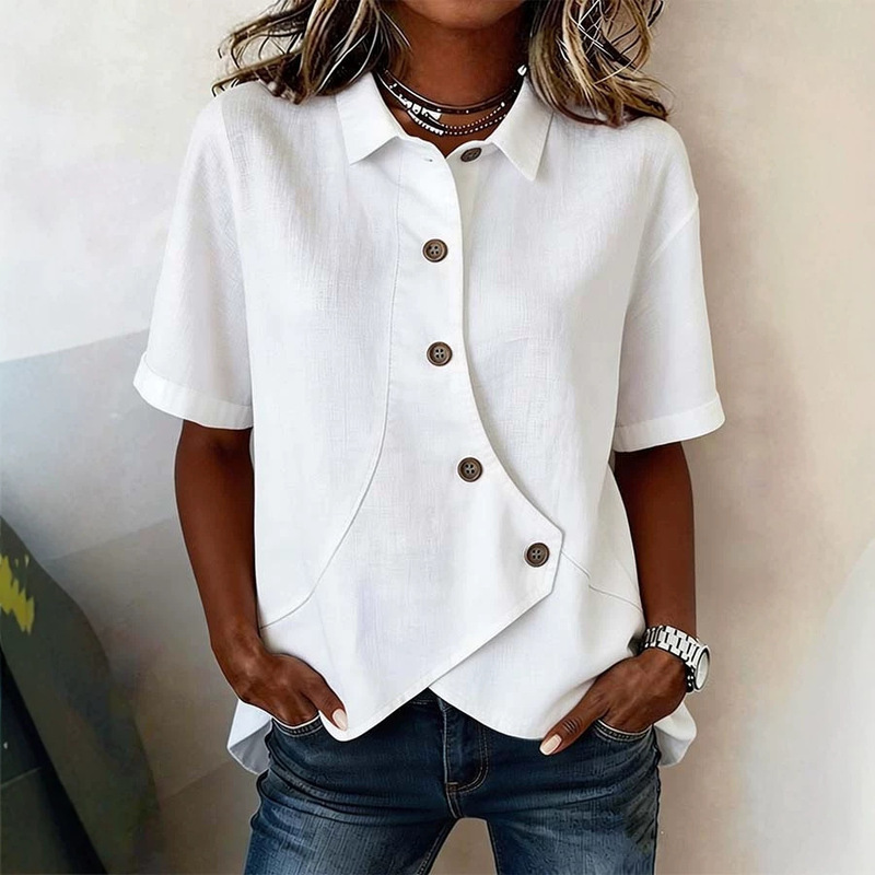 Amazon casual solid color irregular shirt, loose fit, slimming, tummy-concealing, age-reducing, simple cotton top, slimming and tummy-concealing Amazon casual solid color irregular shirt, loose fit, slimming, tummy-concealing, age-reducing, simple cotton top, slimming and tummy-concealing
