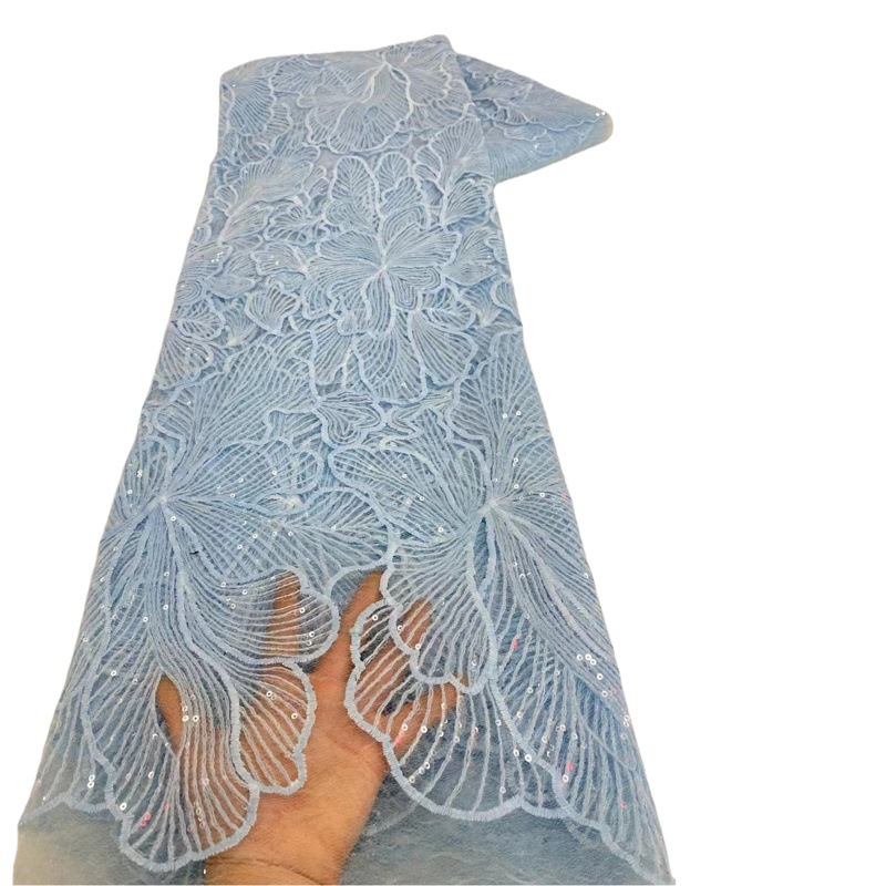 Encaje malla lentejuelas bordado grande flor patrón bordado tela ropa de cama vestido ropa tela jx3415
