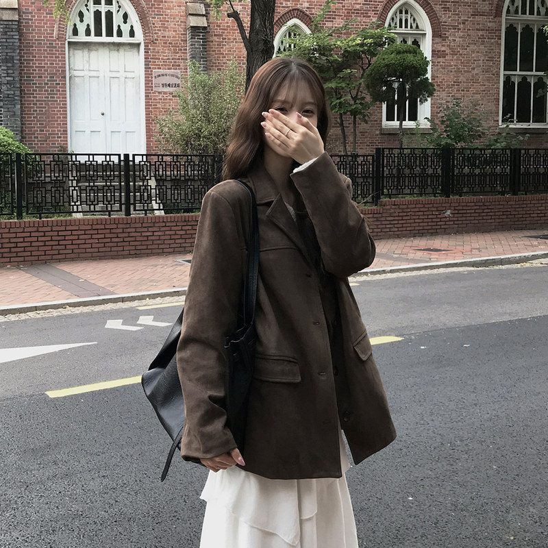 Korean Ins2025 Winter New Style Korean Version Niche Retro American Loose Suede Blazer for Women Boyfriend Style