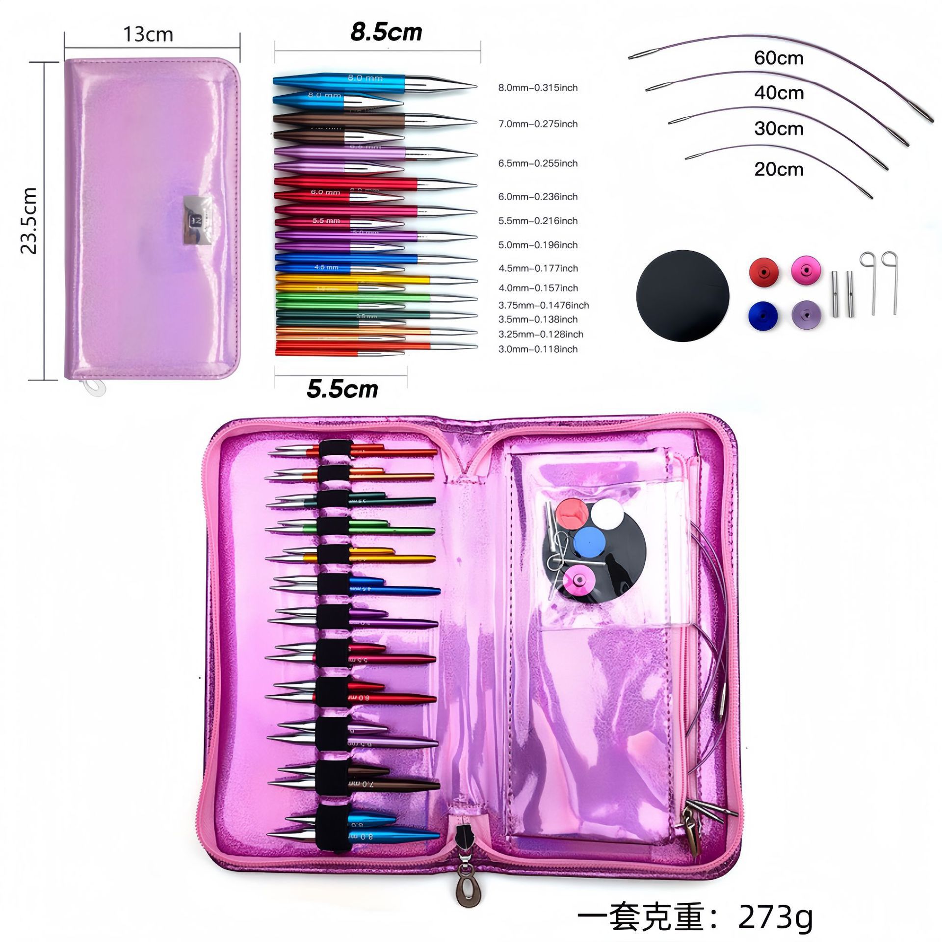 El conjunto de aguja de anillo desmontable cambia la cuerda colorida varilla de tejido aguja alargada pu herramienta de tejido carbonizada aguja de bambú anillo