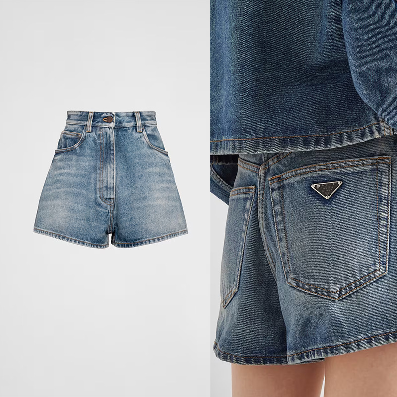 Pujia Pr Blue Denim Shorts for Women A-Shaped Inverted Triangle Loose Slimming Look Star Same Style 2025 Summer Factory Direct Sale