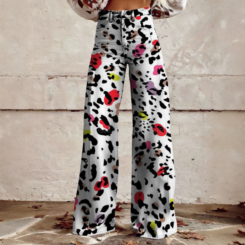 2026 Cross-Border 3D Printed Wide-Leg Faux Denim Pants for Women, Loose High-Waisted Vintage Distressed Long Pants, Trendy Street Style 2026 Cross-Border 3D Printed Wide-Leg Faux Denim Pants for Women, Loose High-Waisted Vintage Distressed Long Pants, Trendy Street Style