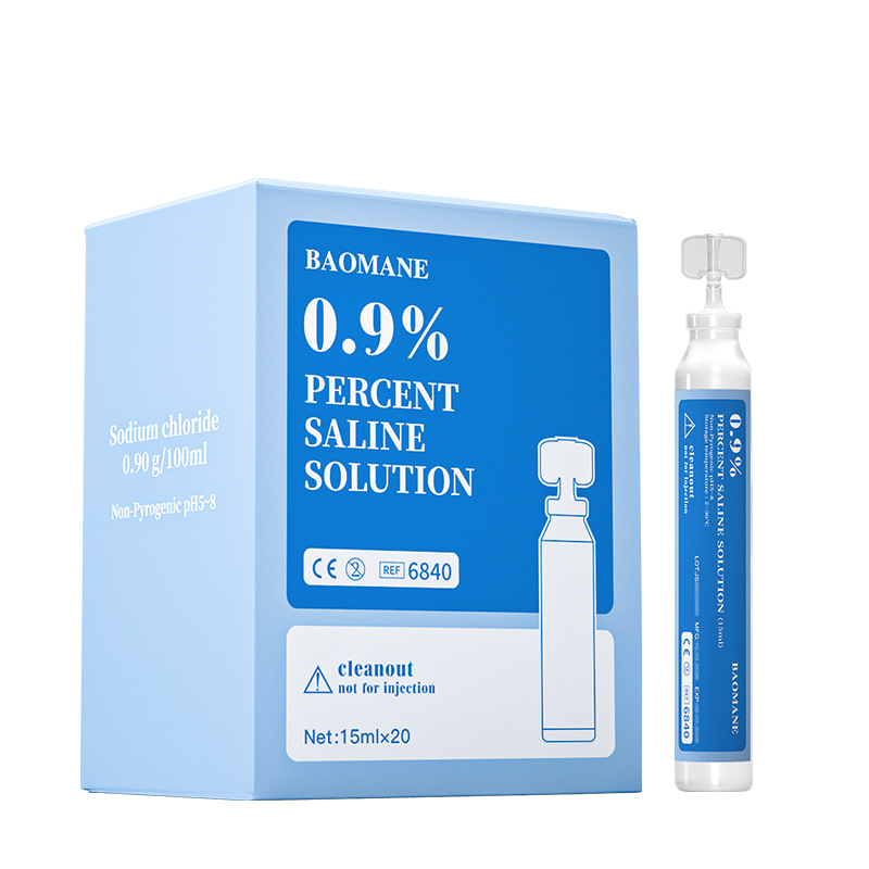 English version 0.9% sodium chloride saline solution 15ml, export exclusive, NaCl solution, dropshipping available, CE certified.