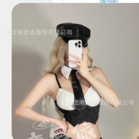 Cross-Border Uniform Temptation Teacher Nightclub Hot Girl Tie Wrapped Chest European and American Style Sexy Tight Fishbone Camisole for Women