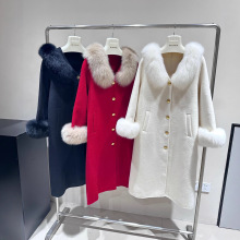 大女主真狐狸毛皮草收腰系带中长款双面呢大衣秋冬新款高级感韩版