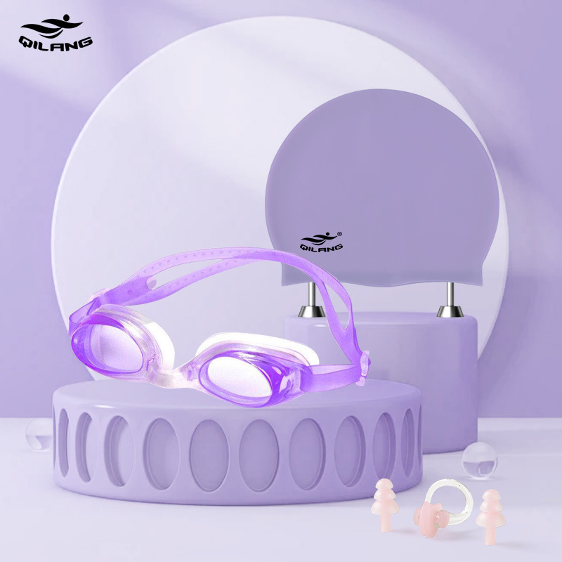 보라색 (YB1600 수영 고글 M004 수영 캡 BJ001 코 클립 이어 플러그)