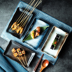 陶瓷燒烤盤日式酒店餐廳家用點心碟子長方形烤肉餐盤料理店壽司盤