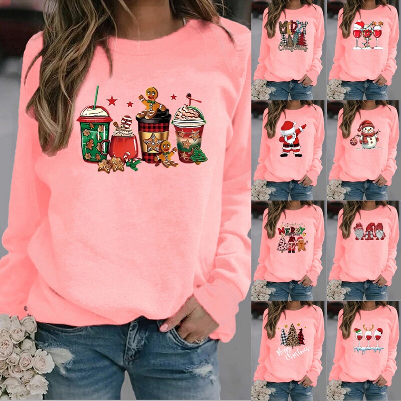 2025 Autumn and Winter Women's New Sweatshirt 3D Printed Christmas Pattern Casual Fashion Round Neck Sweatshirt