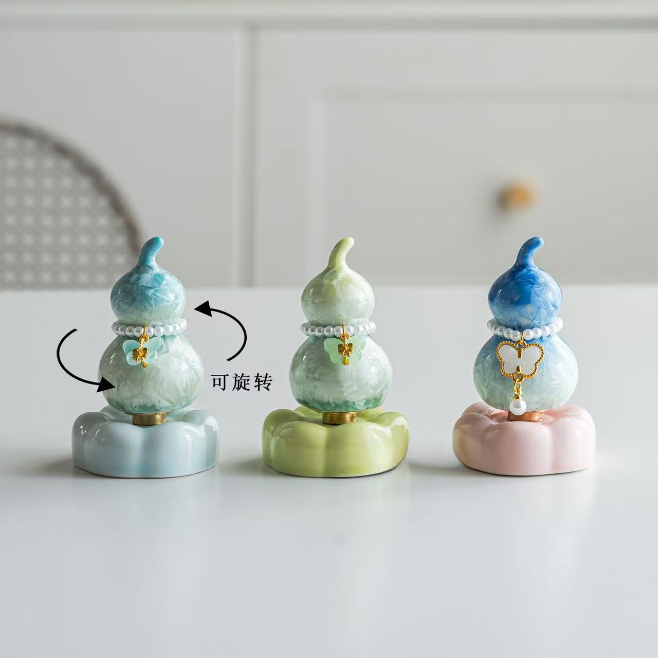 Jingdezhen Handmade Creative Rotating Gourd Ornaments Internet Celebrity Same Crystal Glaze Ceramic Toys Cute Tea Pets Can Be Wholesaled