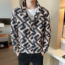 秋装新款男士工装休闲夹克衫西装领印花外套镜像设计感小众设计感