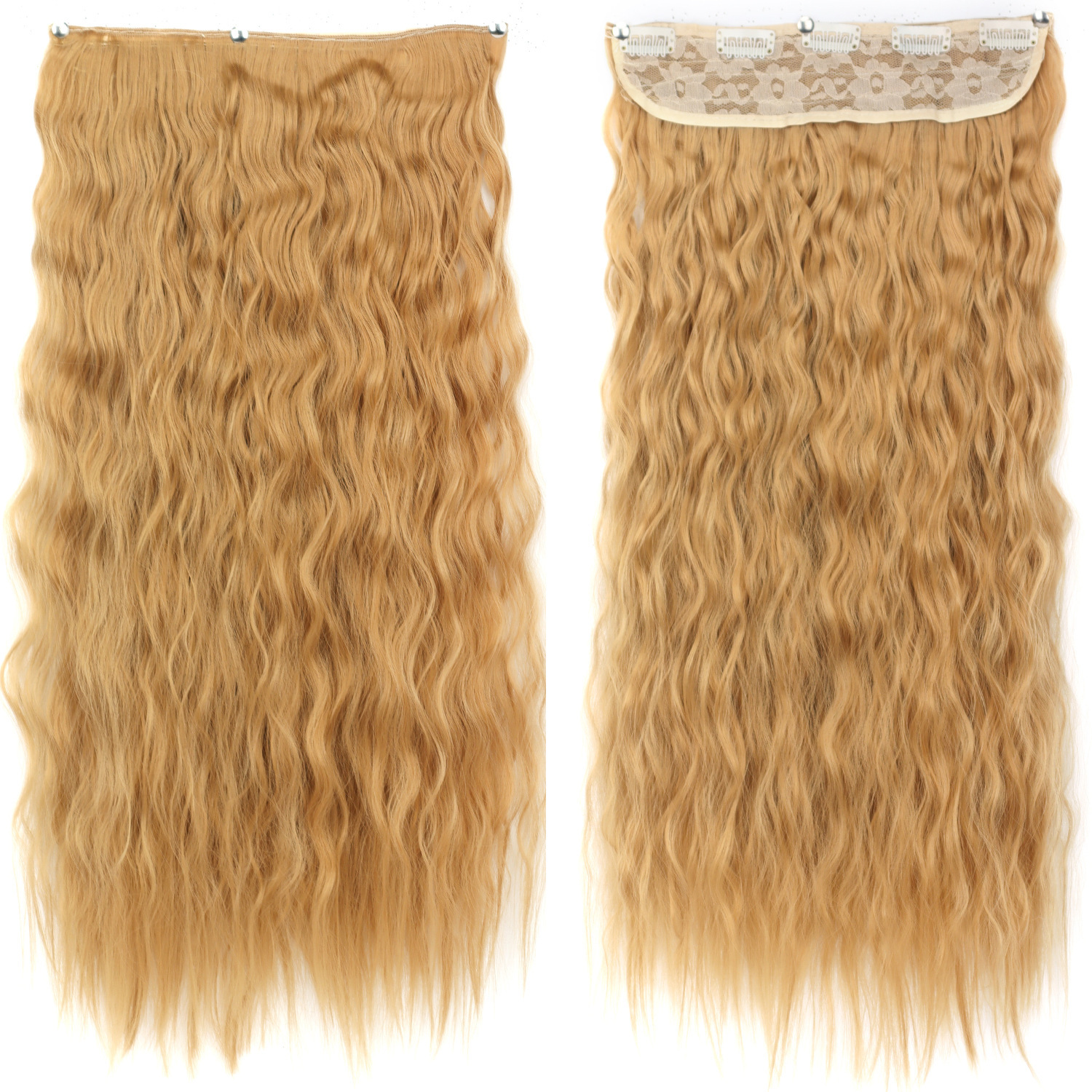 Peruca de cabello de mujer estilo de maíz caliente rizado largo de cabello de onda de cinco tarjetas