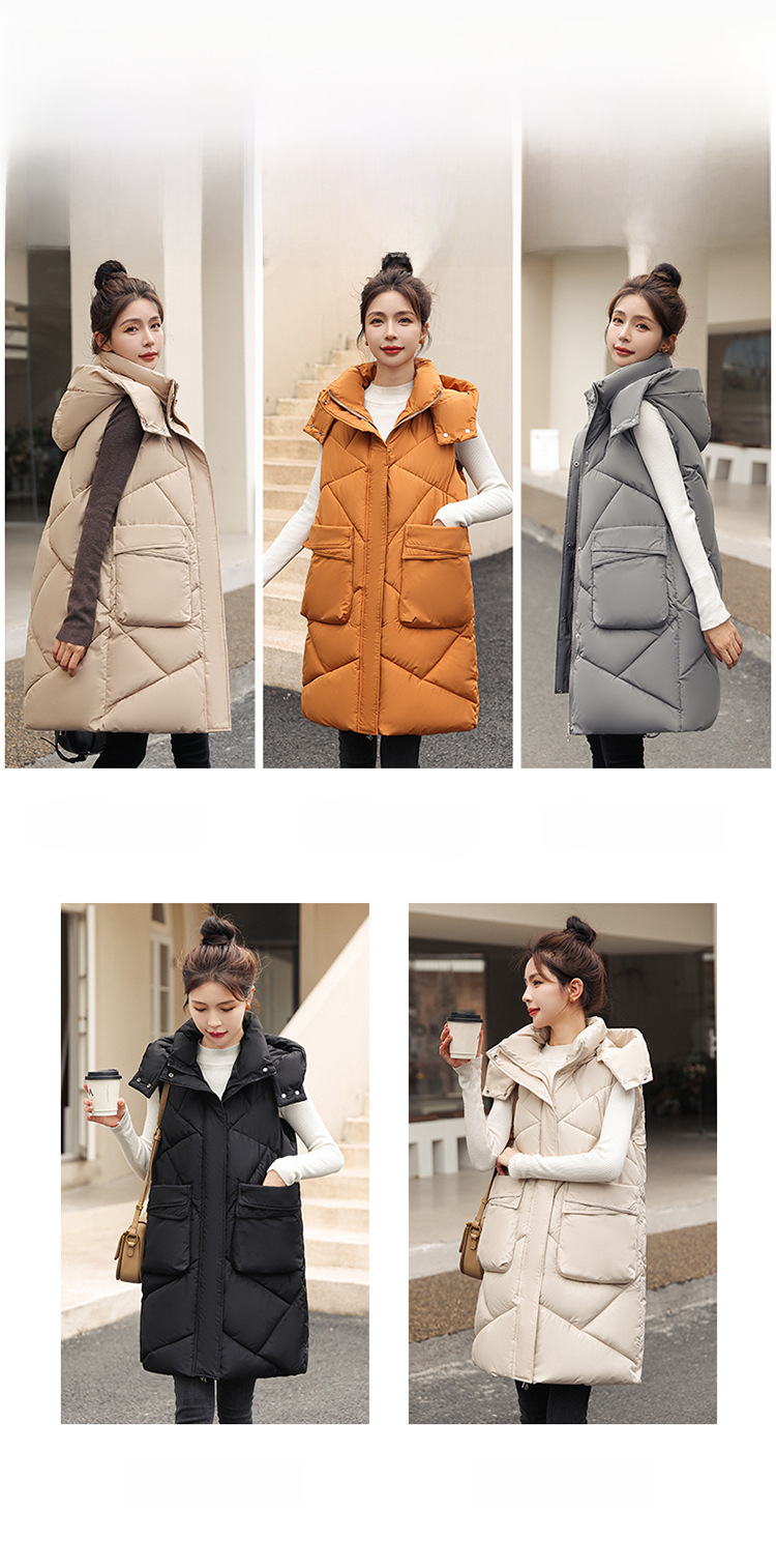 Damen Steppweste Mit Kapuze, Langer Schnitt Für Den Winter_voghion.com