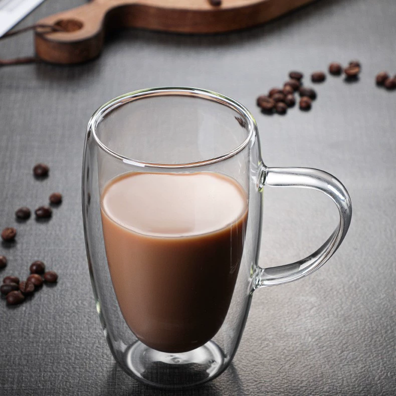 High borosilicate glass egg-shaped cup, simple, transparent and high temperature resistant single-layer cup with handle, household thickened glass cup