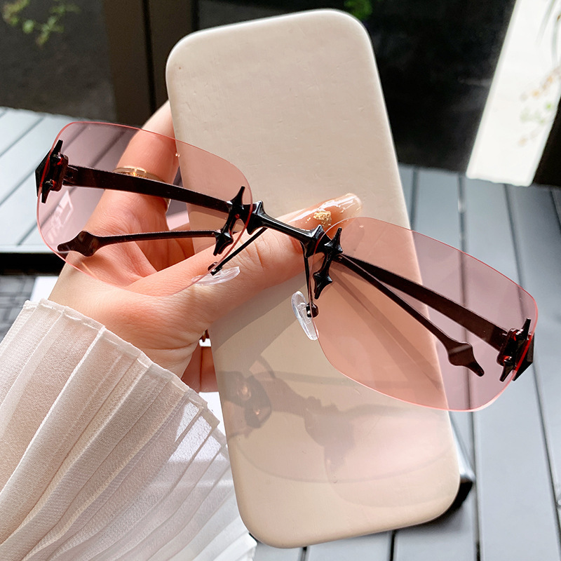 Frameless Chamfered Sunglasses For Men Stylish Design Star Patterned Y2K Unique Small Square Frame New Hot_voghion.com