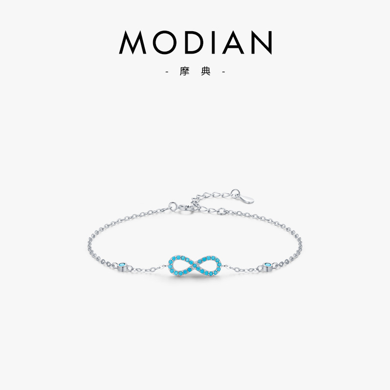 S925 Sterling Silver Infinite Love Symbol Bracelet, Feminine Turquoise Bracelet, Popular Hot-Selling Cross Chain Silver Jewelry