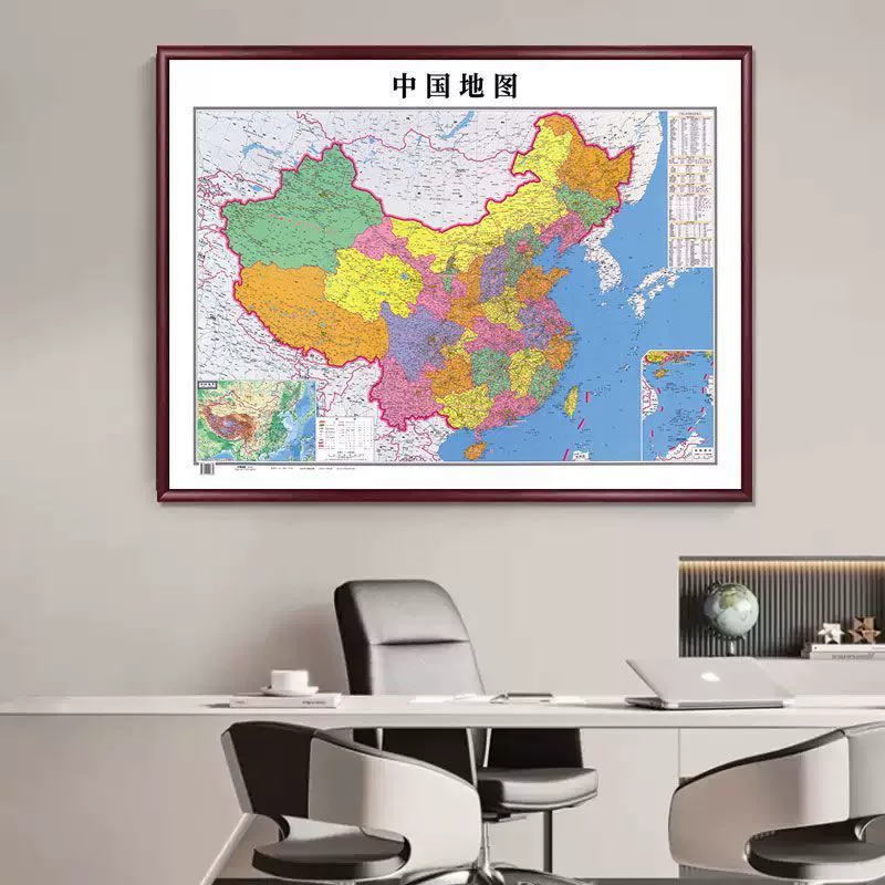 Карта мира мира China с рамкой, версия 2025, декор для офиса, крупная настенная картина