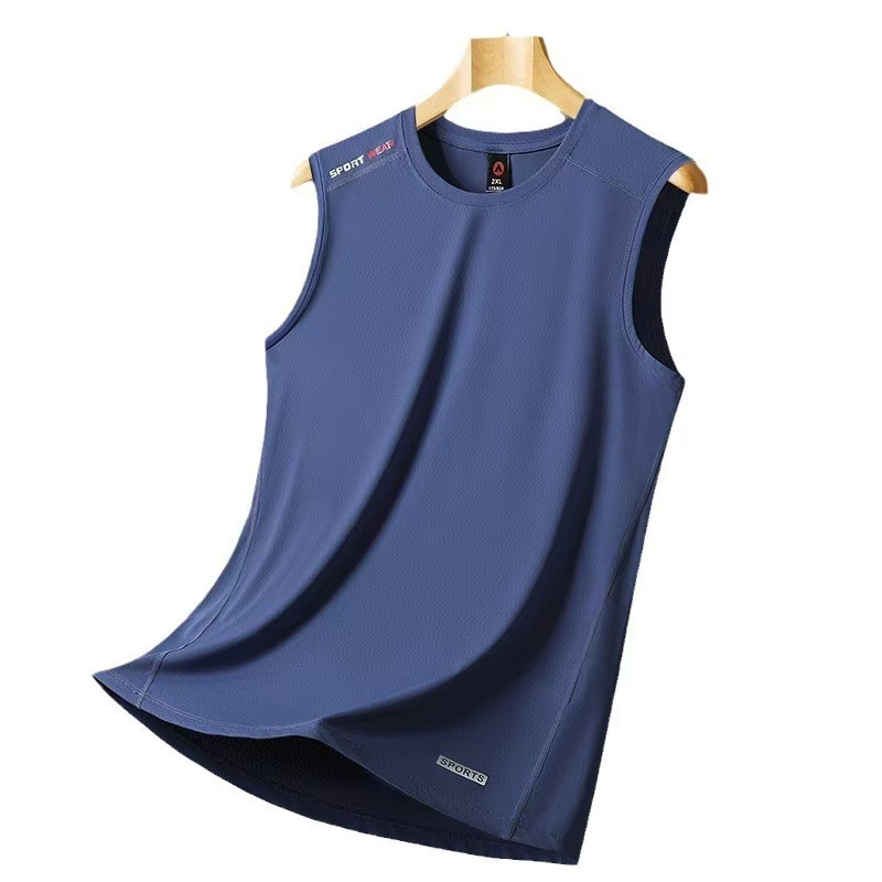 Ice Silk Men's Vest Summer Sports and Leisure Ice-Feel Thin Breathable Running Fitness Sports Quick-Drying Clothing Round Neck