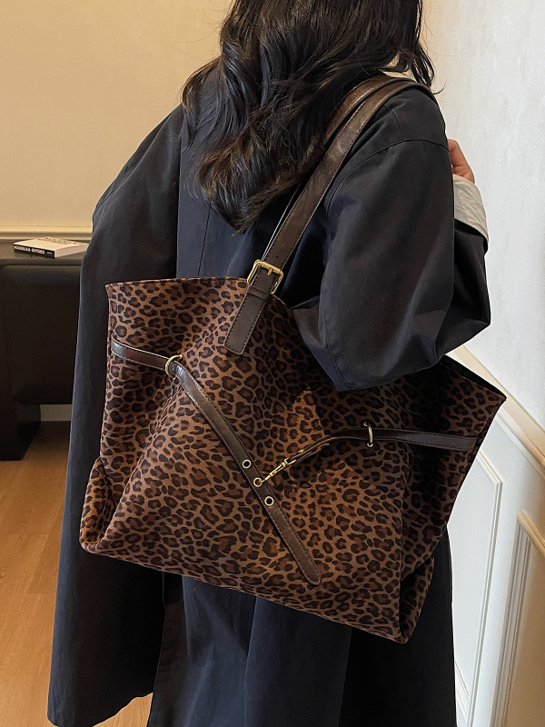 女式通勤复古大容量包包2025秋冬季新款流行豹纹单肩包休闲托特包|undefined