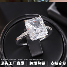 龙瑞跨境新款配饰 10*12公主方形仿真钻戒 时尚百搭冰糖结婚戒指