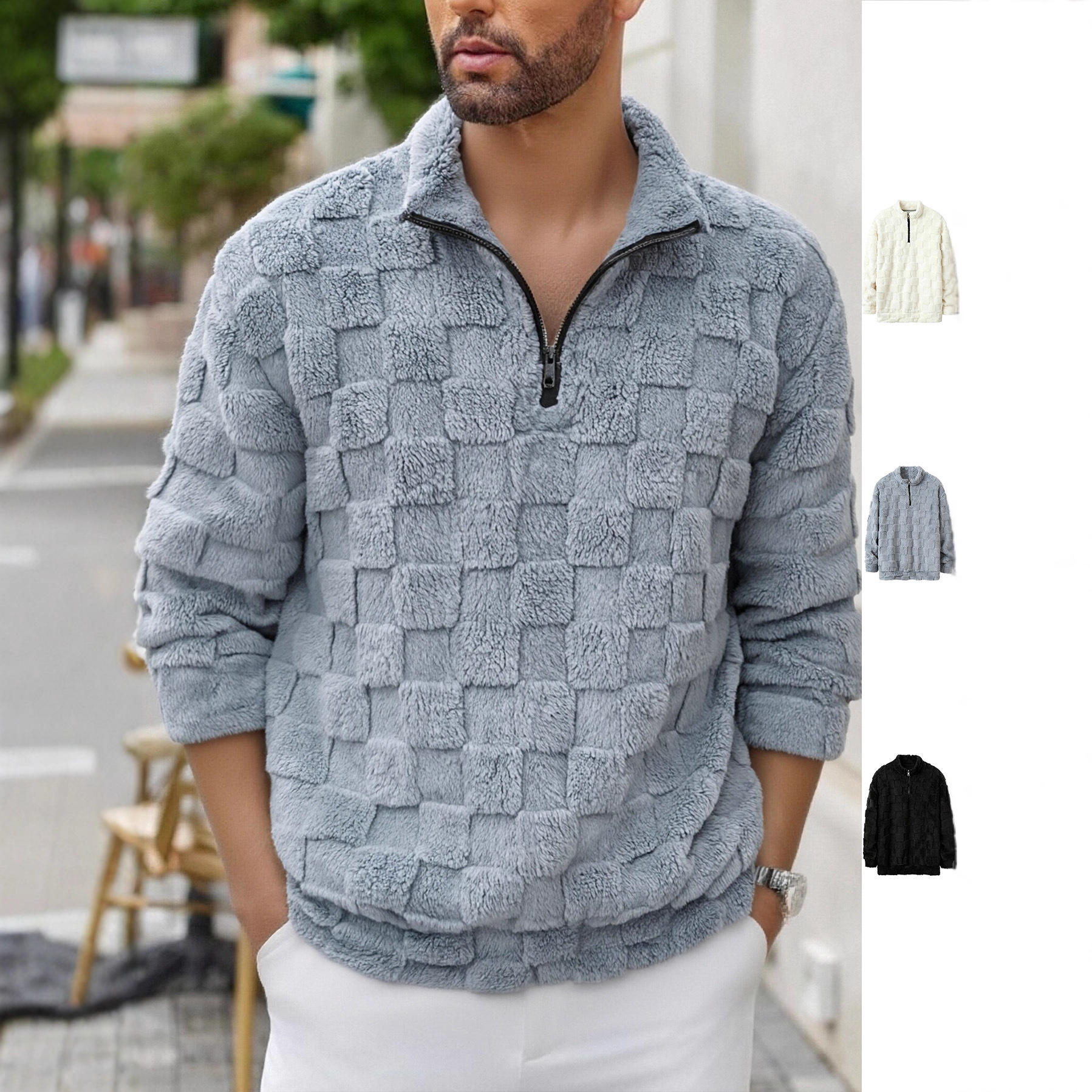 2024 Amazon Aliexpress hombre chaqueta de manga larga suelta otoño y invierno casual chaqueta de medio cremallera