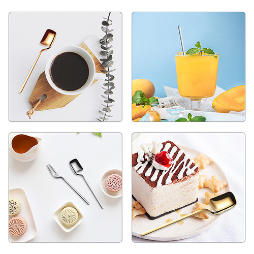 Factory direct sales stainless steel hanging cup spoon and fork fruit dessert drink milk tea coffee stirring 304 spoon and fork set