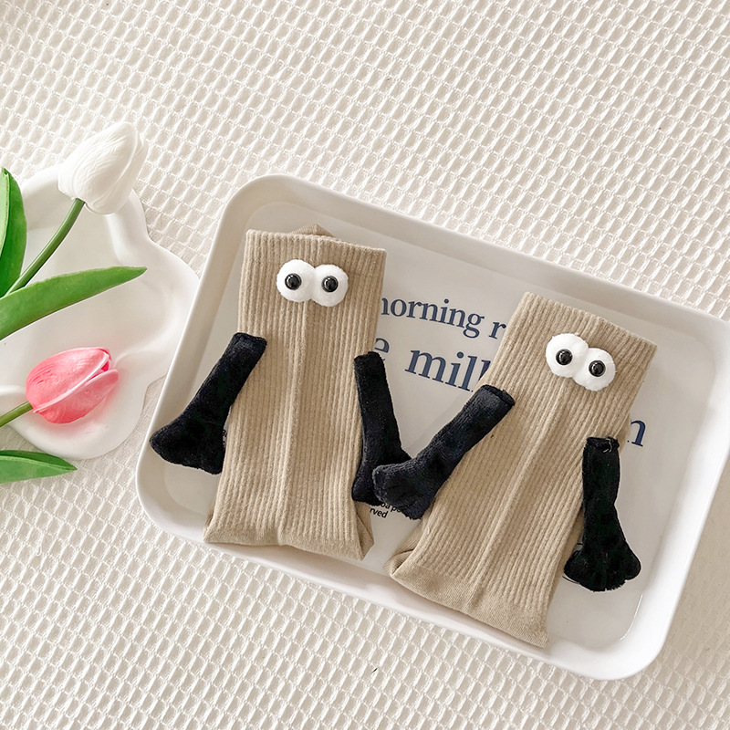 Pareja de dopamina calcetines magnéticos de mano calcetines de otoño rosa a media pantorrilla calcetines deportivos ropa exterior lindos calcetines de pila blanca