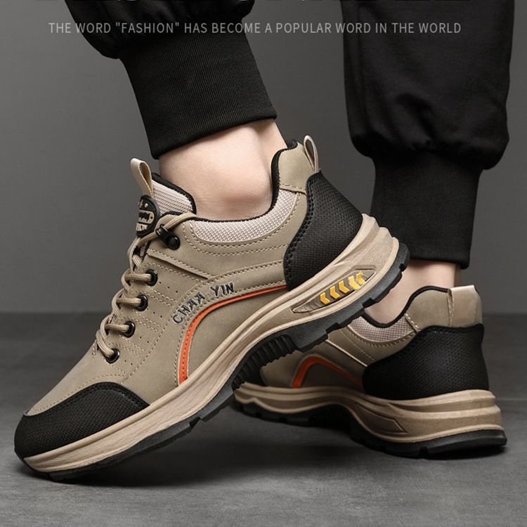 Nuevos zapatos casuales de hombre primavera y verano zapatos deportivos de cuero al aire libre con suela gruesa y cómoda zapatos de montaña de hombre al por mayor transfronterizo