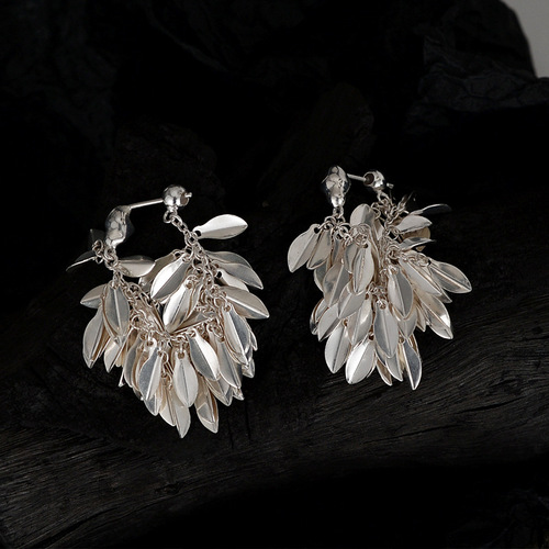 E1300 Grass skirt series swaying earrings temperament S925 sterling silver leaf earrings women's niche ethnic style earrings