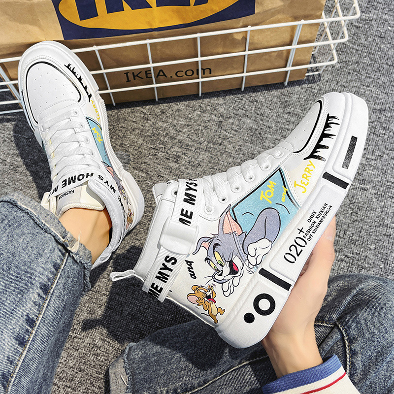 Dibujos animados de dibujos animados al por mayor gato y ratón de dibujos animados nombre conjunto Zapatos altos zapatos blancos casuales pareja estudiante deportes tablero zapatos