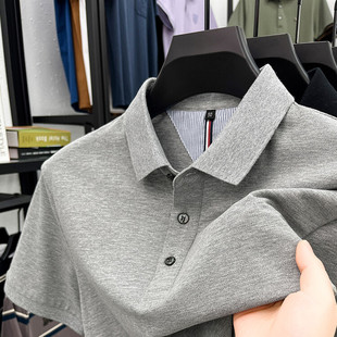 2025 New Pure Color Casual Short-Sleeved T-Shirt Men's Summer Pure Cotton Spot Thin Business Lapel Men's Polo Shirt