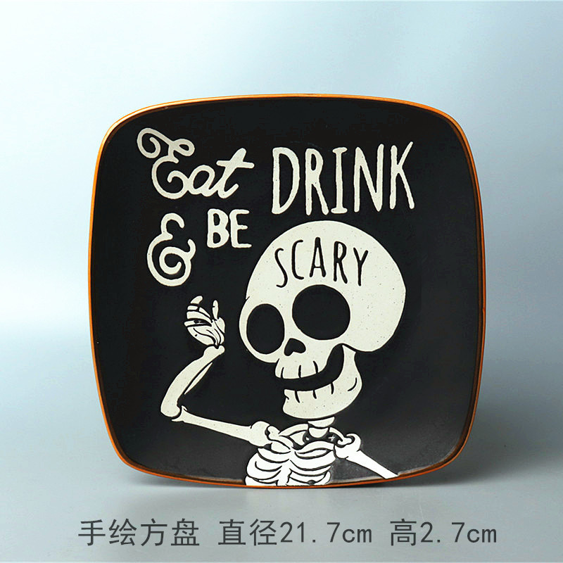 ヨーロッパ式円形大皿陶磁器手描き釉薬下果物クリエイティブケーキ皿家庭用料理皿円形ステーキ皿皿皿|undefined