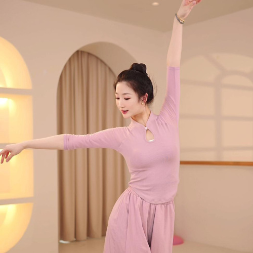 Classical dance clothing for women with spliced ​​gauze sleeves, spring and summer new slim-fitting tops, Chinese dance retro practice clothing, ancient style clothing