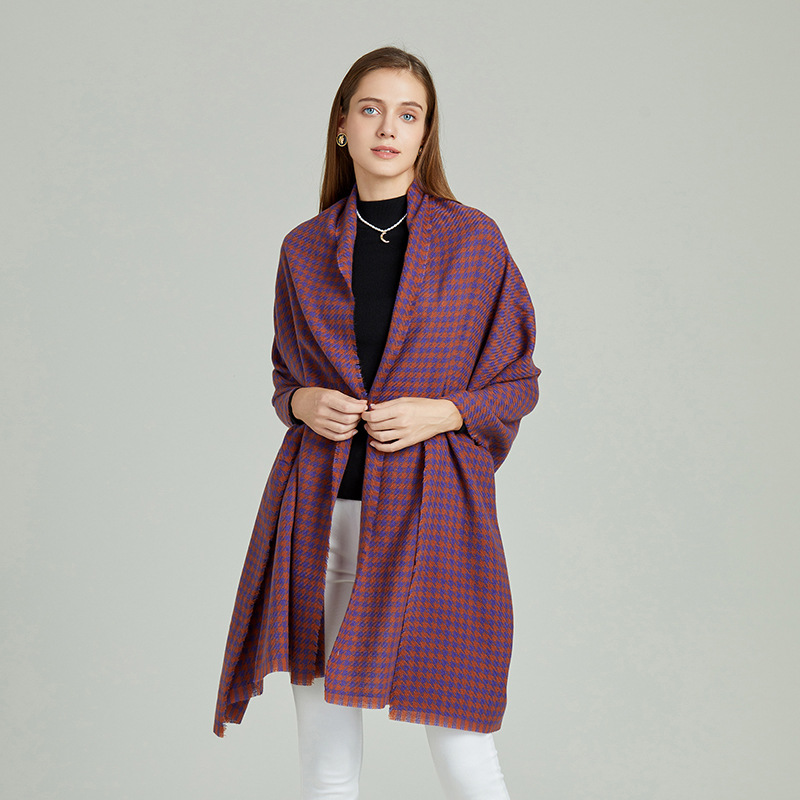 Fashionable Thousand Bird Grid with Wind Extended Style and Stylish I mitation of Cashmere Warm Scarf Shawl_voghion.com