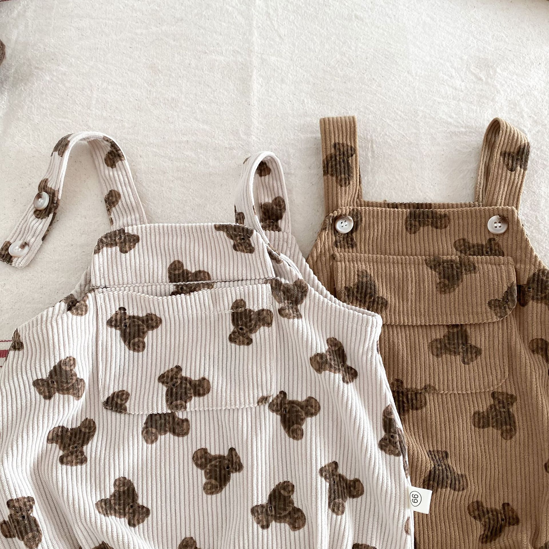 INS estilo coreano bebé PANA correa de pana traje de una pieza bebé lindo oso vaina manga larga Camiseta conjunto de dos piezas