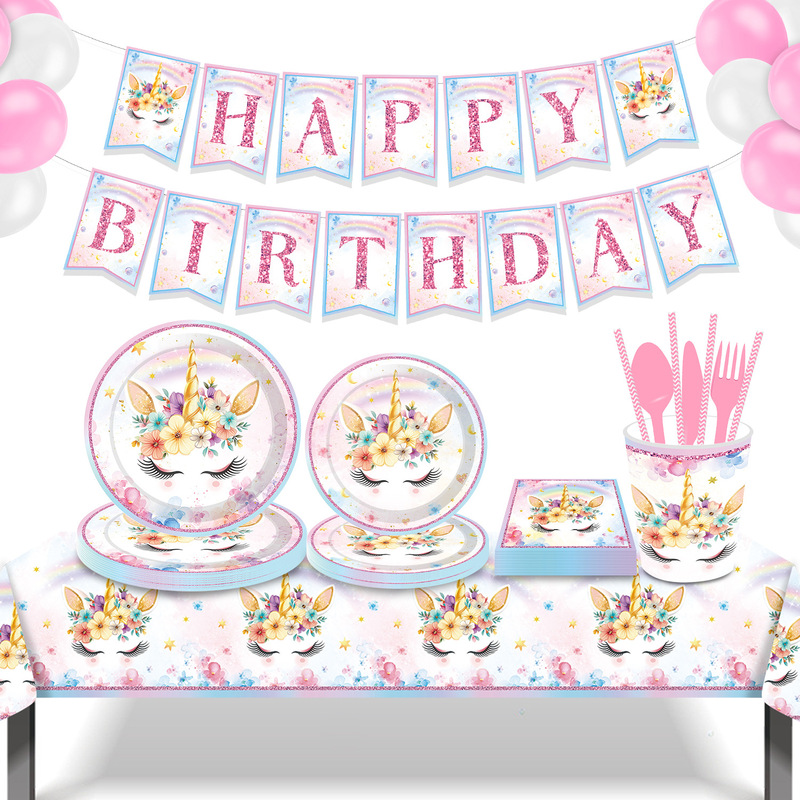 M159 Unicorn Paper Plate Theme Birthday Party Tissue Paper Cup Tablecloth Flag Balloon Party Decoration Set M159 Unicorn Paper Plate Theme Birthday Party Tissue Paper Cup Tablecloth Flag Balloon Party Decoration Set