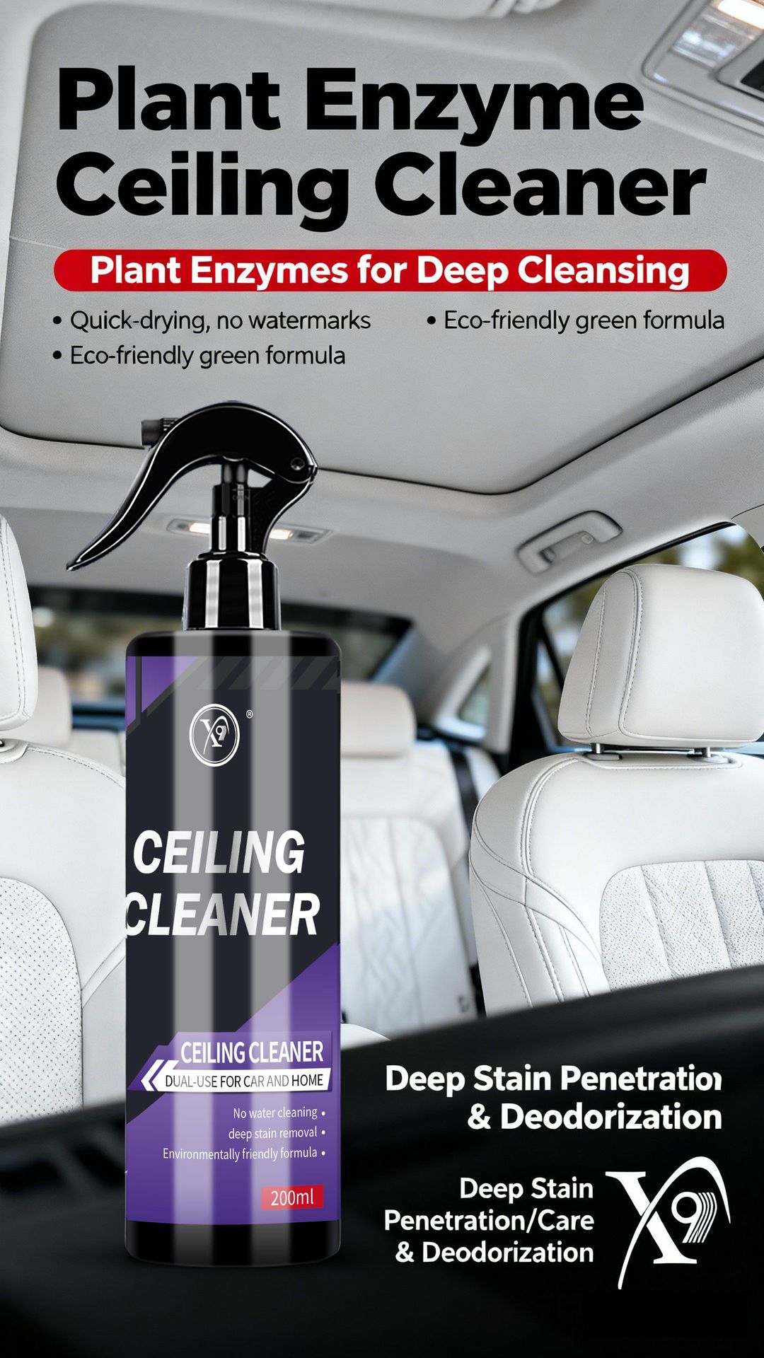 Cross-Border Aliexpress Foreign Trade Car Ceiling Cleaner Interior Fabric Seat Leather Decontamination Cleaning Renovation Maintenance