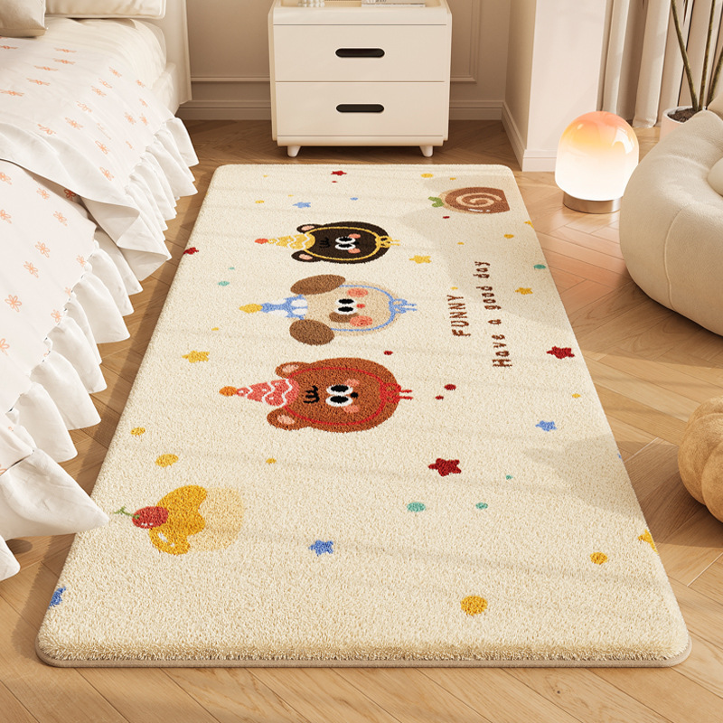 Cartoon-Style Faux Cashmere Bedside Rug, Autumn and Winter Cooling Insulation Bay Window Mat, Bedroom Long Strip Carpet, Home Decorative Floor Mat
