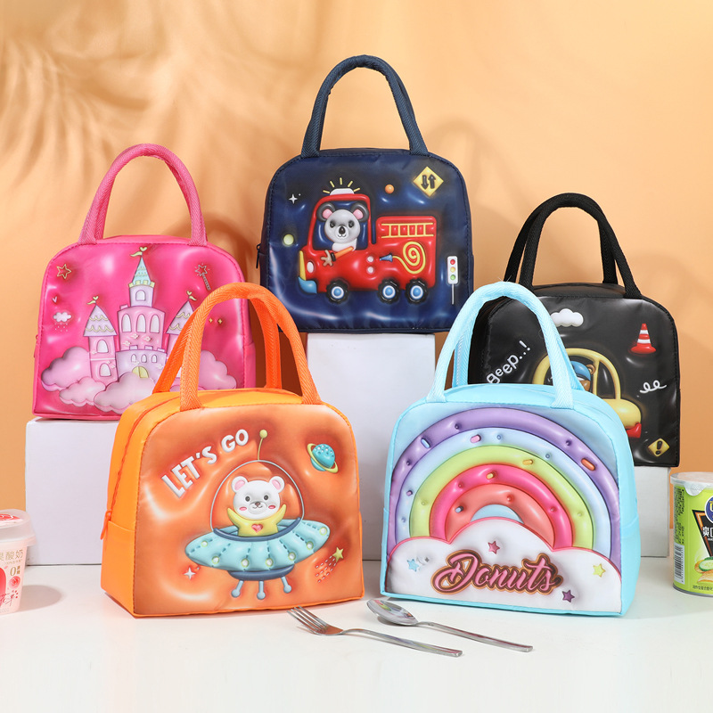 Children's portable lunch box bag cute expansion pattern cute fun cartoon lunch bag insulation bag primary school students with bag