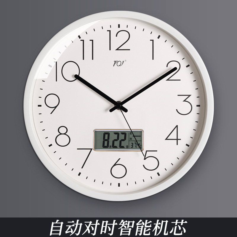 TQJ シンプルな温度と湿度カレンダー壁時計リビングルームホームファッションサイレントホワイト壁時計壁時計電波時計|undefined