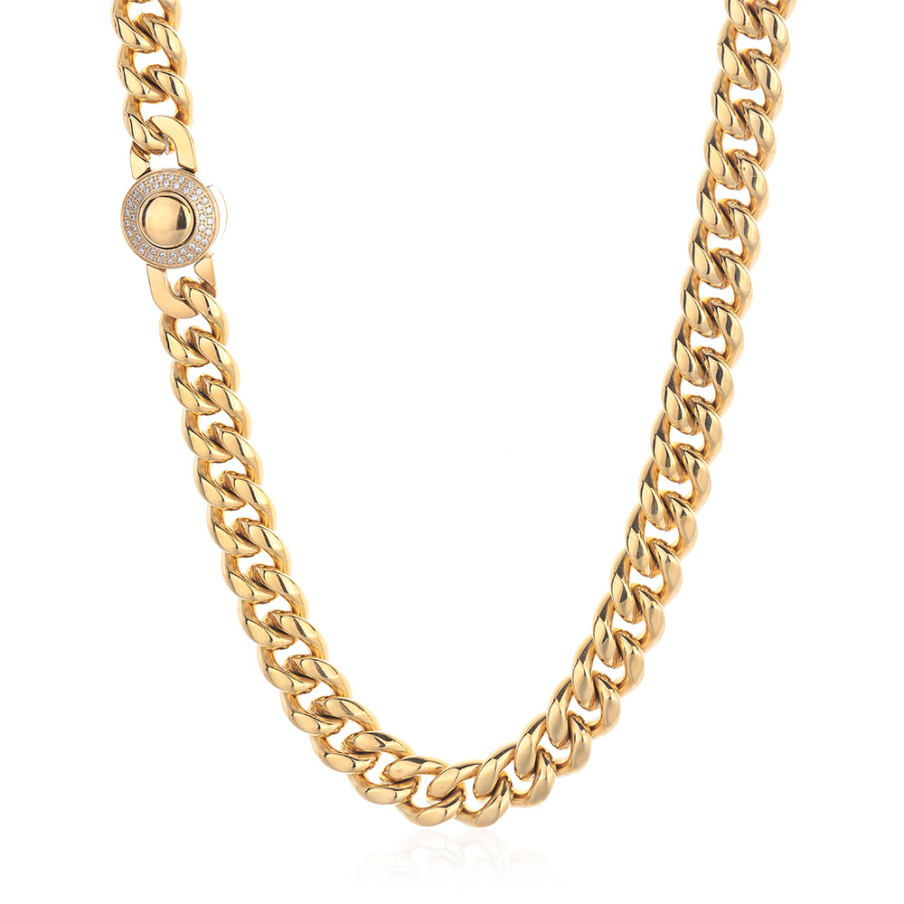 Collier Cubain Homme En Acier Inoxydable Avec Diamants 10mm_voghion.com