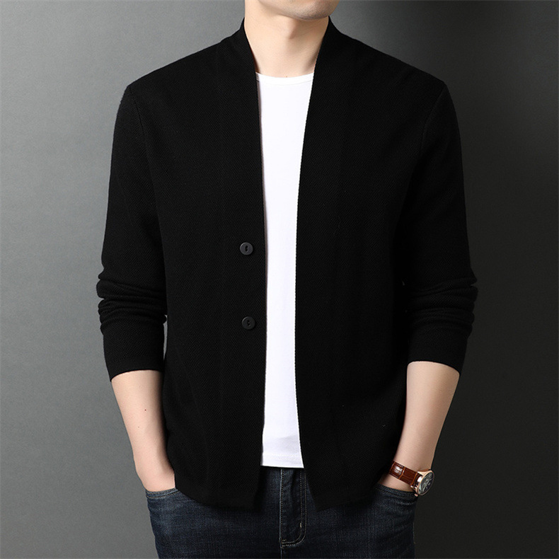 Fashionable Middle-Aged Men's Commuter Casual Spring and Autumn Knitted Thick Cardigan Sweater Straight Loose Jacket