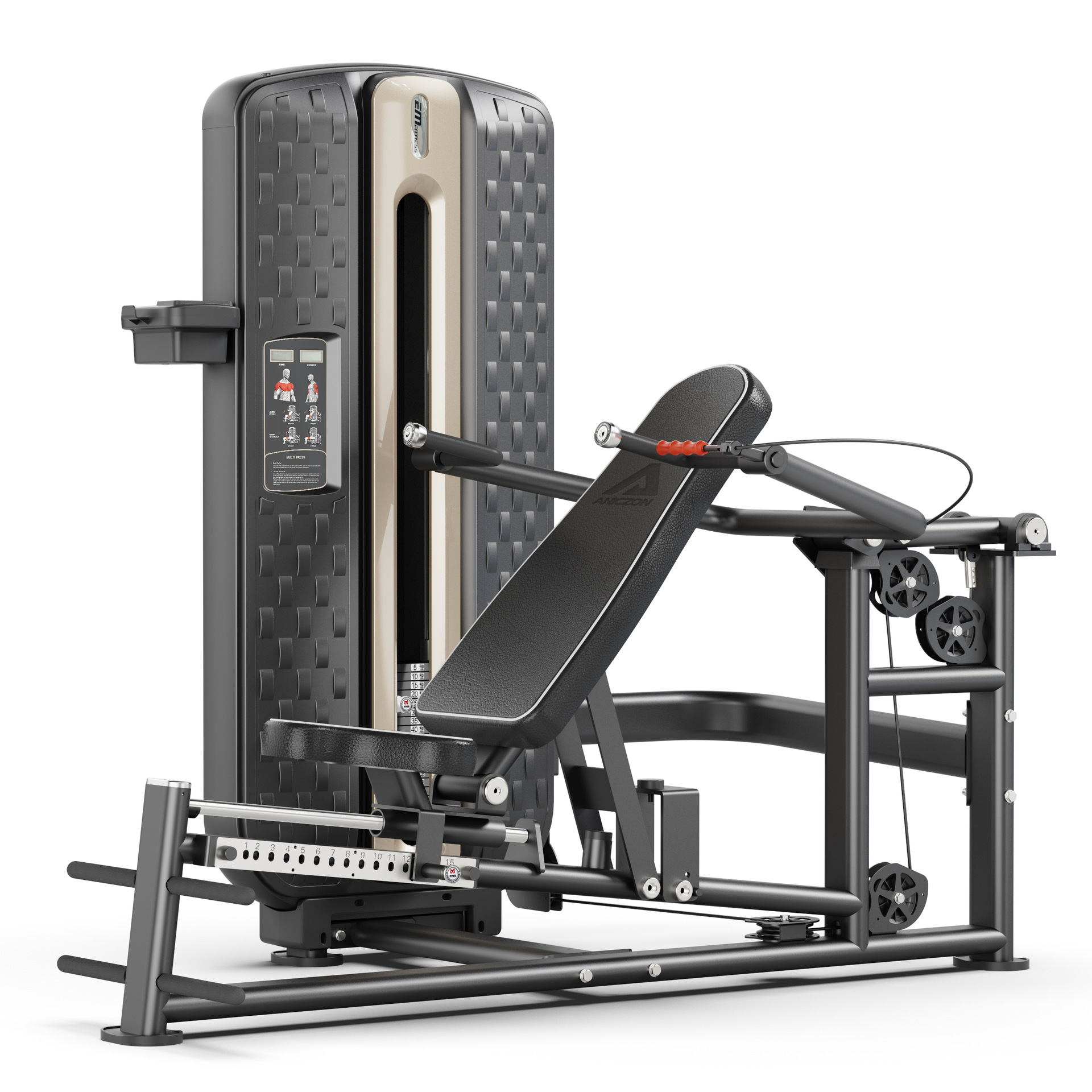 Máquina multifunción para press de pecho sentado con inclinación, press de hombros para gimnasio comercial, press de banca plana y levantamiento de hombros.