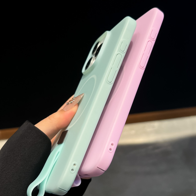 创意带挂绳适用iPhone17PROMAX马卡龙肤感磁吸手机壳苹果16防摔PC|undefined
