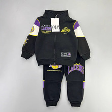 外贸出口儿童卡通欧美中小童薄绒卫衣套2024男女童圆领两件套