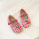 Korean Style Women's Shoes Cherry Plaid French Style Children's Princess Leather Shoes Western Style Baby Girl Shoes Round Toe Toddler Shoes