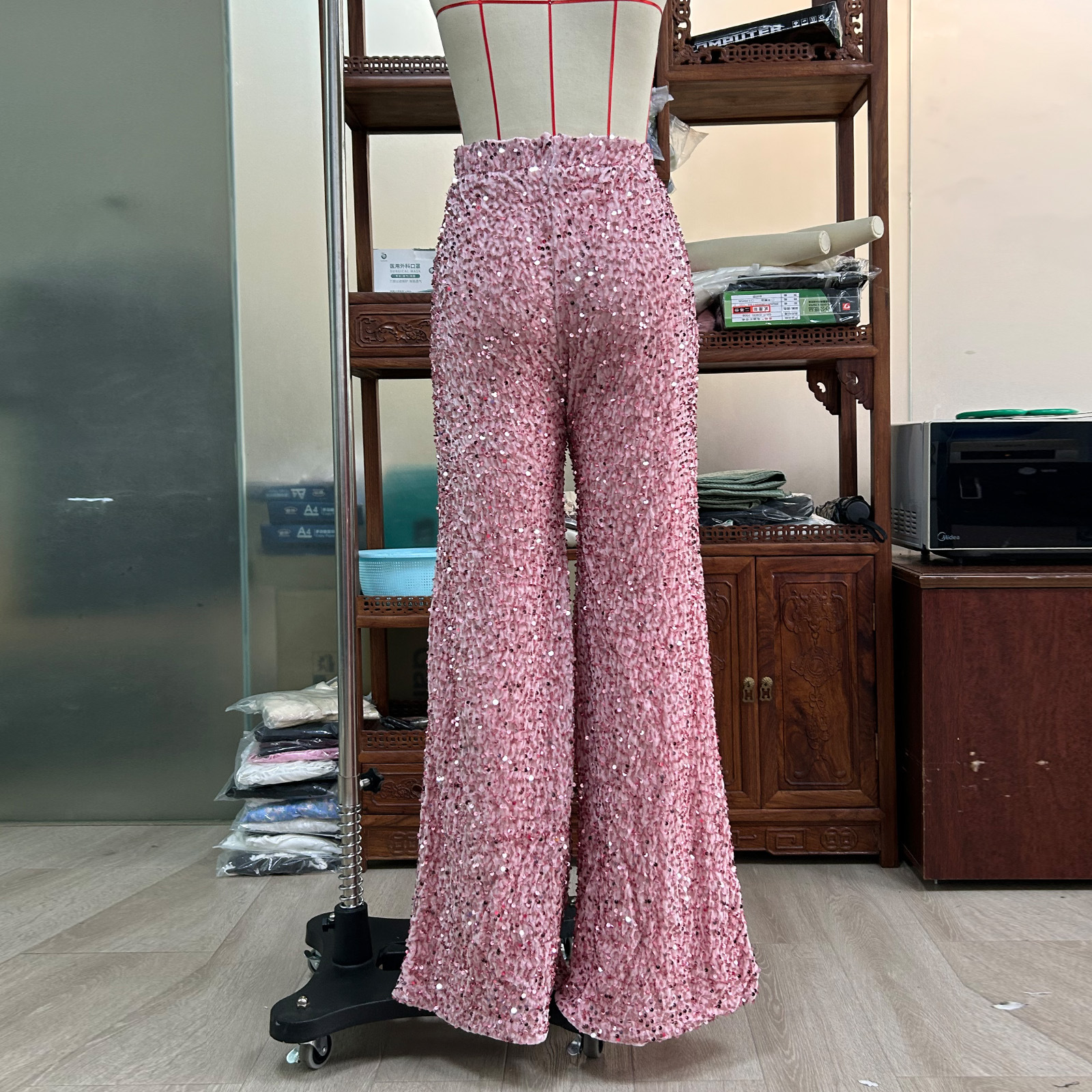 Women's Party Street Fashion Solid Color Full Length Sequins Wide Leg Pants display picture 21