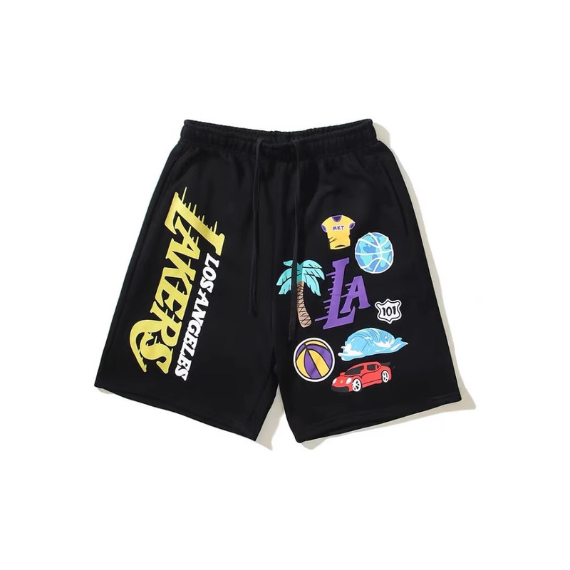 American High Street Retro Embossed Print Men's and Women's Hip-Hop Street Spoof Lakers Shorts Sweatpants Men's and Women's Sweatpants