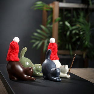 Cute Cat Incense Insert Creative Small Incense Seat Ceramic Tea Ceremony Aromatherapy Ornaments Household Line Incense Caster Indoor Scenter