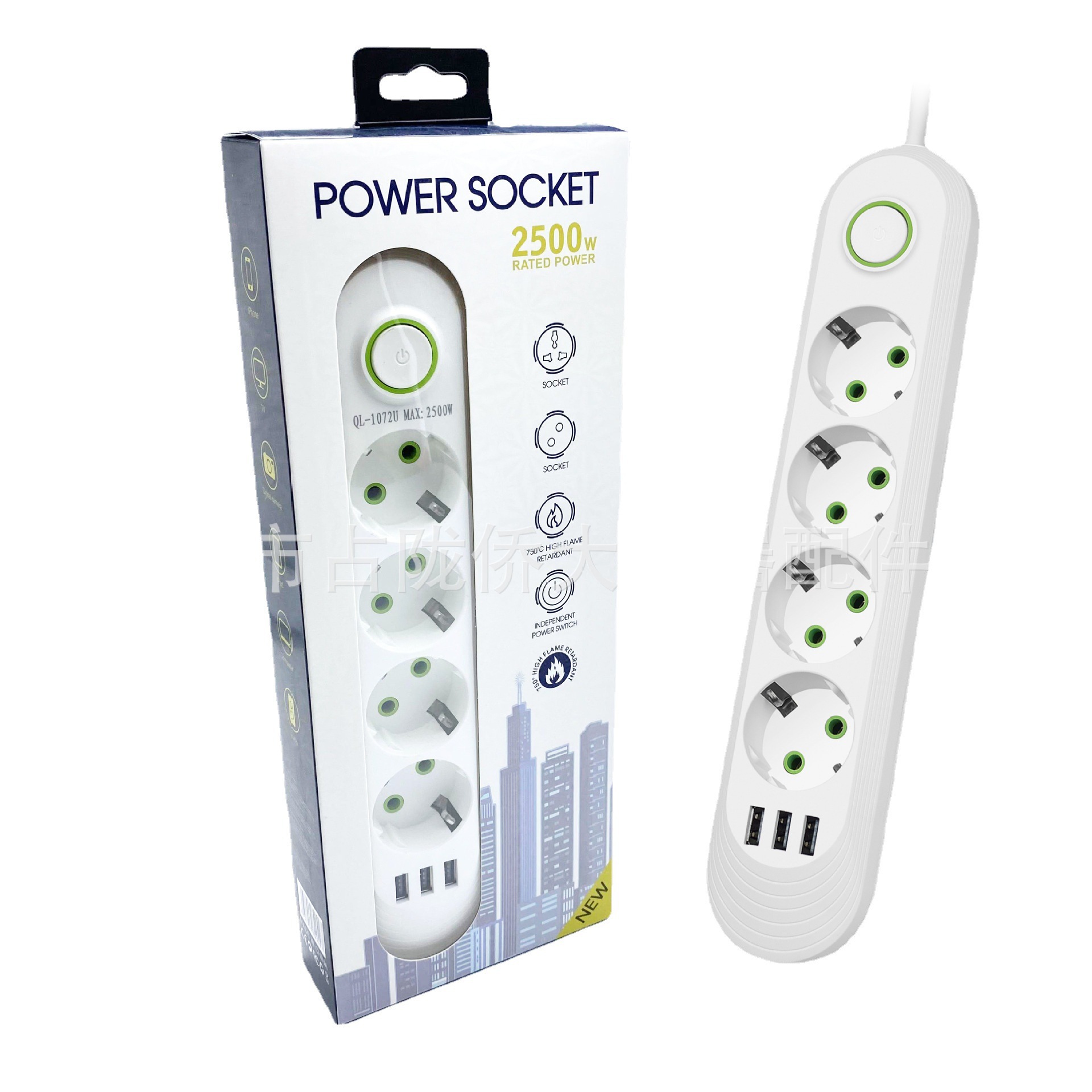 Comercio exterior estilo europeo enchufe de fila poroso cable de arrastre placa de cable con cable al por mayor dormitorio doméstico multifuncional USB enchufe estándar europeo