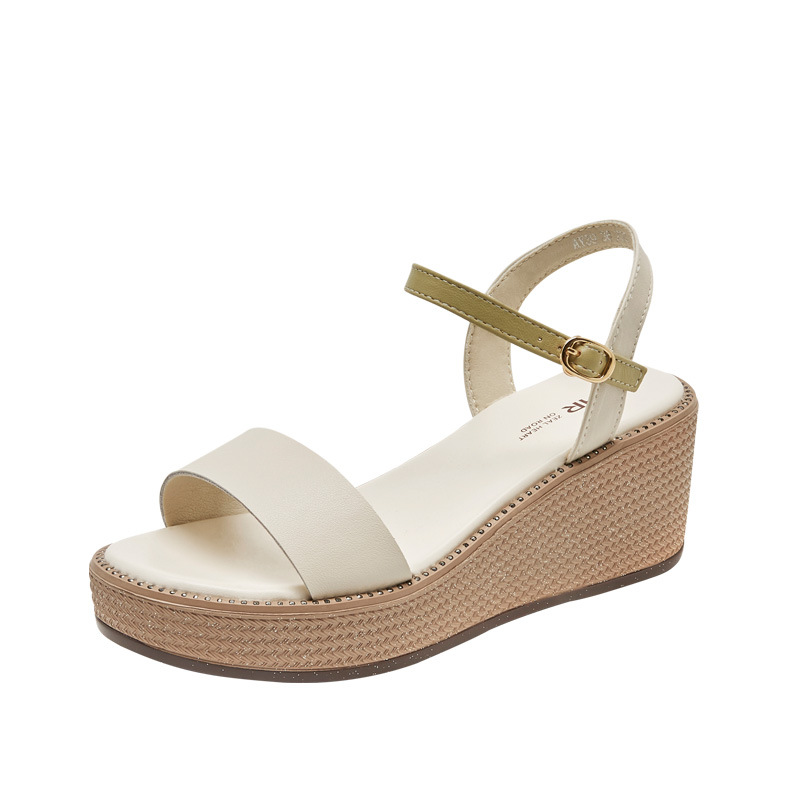 Sandal đế xuồng nữ quai ngang cổ điển, đế dày thời trang mùa hè — AY39 Bánh gạo